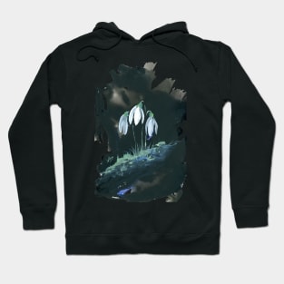 Gouache Snowdrop Flowers on Black Background Hoodie